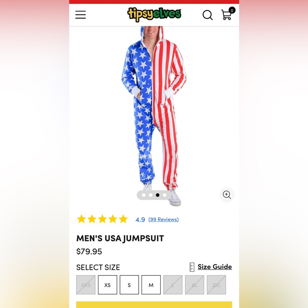 New Tipsy Elves American Flag Jumpsuit, Size Large (L), Unisex, Christmas pajama